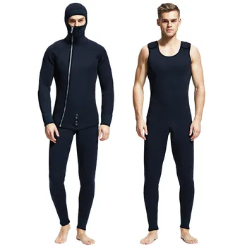 7-Миллиметровый мужской гидрокостюм с капюшоном, купальники из двух частей, зимний утолщающий термальный купальник для подводной охоты, Водолазный костюм