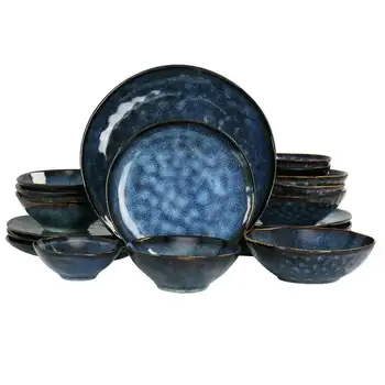 Лукка 20 Штук Круглого Керамогранита Набор посуды с Тройной Чашей синего цвета Кухонные Принадлежности