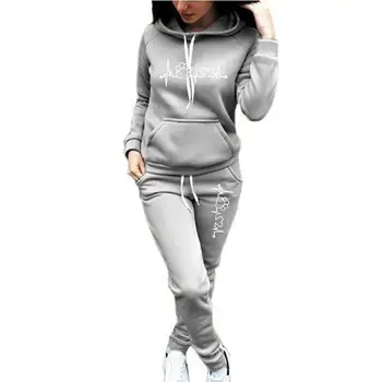 Модный повседневный спортивный костюм 3D-кроя, спортивная одежда с карманами, Морозостойкая Женская толстовка с принтом сердцебиения, Брюки для бега, костюм