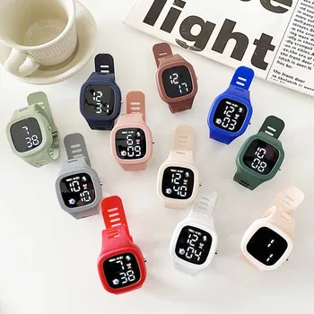 Светодиодные цифровые часы с электронной кнопкой, квадратный силиконовый сенсорный экран, часы для мальчиков и девочек, спортивные модные Женские Мужские наручные часы