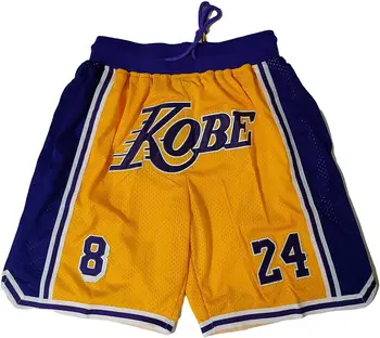 Мужские баскетбольные шорты американского размера 8 # 24 #, мужская ретро сетка с карманами, расшитая вышивкой