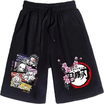 Шорты с графическим принтом аниме Demon Slayer Мужские и женские негабаритные шорты в стиле манга Харадзюку Повседневные свободные пляжные короткие брюки