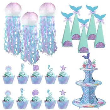 Русалочка, башни для кексов, бумажный фонарь с медузами, Подарочная коробка на тему Русалки, украшения для дня рождения, свадебные принадлежности DIY