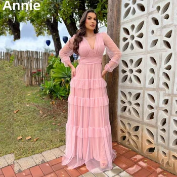 Платья для выпускного вечера Annie Elegant Lady с кружевными оборками, вечернее платье Розовой А-образной формы 2023, торжественное мероприятие, Vestidos De Gala
