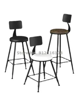 Современный барный стул высокий табурет Nordic simple family cafe стойка регистрации барный стул со спинкой черный