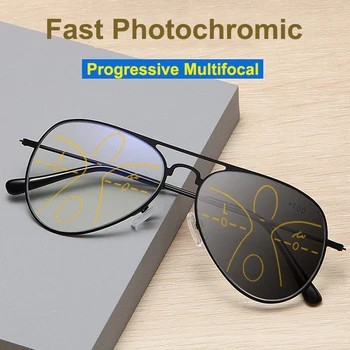 Переходные Фотохромные очки для чтения с умным зумом Для мужчин, Прогрессивные Мультифокальные очки по рецепту врача с автоматической регулировкой