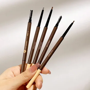 Ультратонкий карандаш для бровей Gemon шоколадного цвета с тремя двойными головками, с автоматическим вращением, водонепроницаемый, защищающий от пота