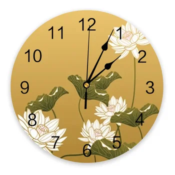 Настенные часы с китайской росписью в виде Лотоса Большая Современная Кухня Столовая Круглые Настенные часы Спальня Бесшумные Подвесные часы