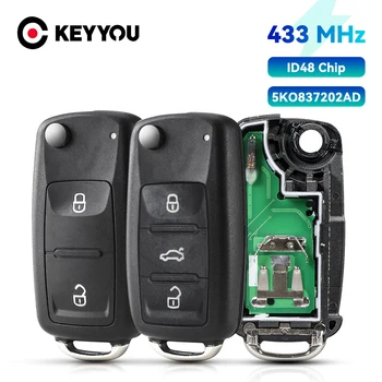 KEYYOU 2/3 BT Дистанционный Откидной ключ 434 МГц ID48 Чип для Фольксваген ГОЛЬФ ПАССАТ Тигуан Поло Джетта Жук Skoda Seat Car 5K0837202AD