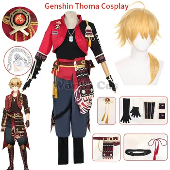 Игровой Косплей-костюм Genshin Impact Thoma с Головным убором, Косплей-парик Genshin Tohma, Короткий Полный комплект одежды