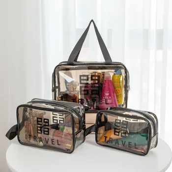 Прозрачные косметички, набор косметичек из 3 предметов, прозрачный ПВХ с ручкой на молнии, переносная дорожная сумка для багажа, для отдыха в аэропорту или