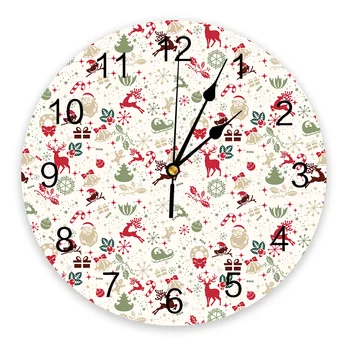 Рождественский цветочный колокольчик Санта-Лось Круглые настенные часы Современный дизайн Кухонные подвесные часы Домашний декор Бесшумные настенные часы