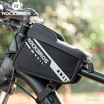 Передняя велосипедная сумка ROCKBROS, чувствительный сенсорный экран, светоотражающая велосипедная сумка объемом 1 л, Двойная молния, Отдельная сумка для хранения аксессуаров для горных велосипедов