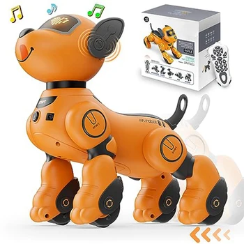 Игрушка-Робот-Собака Для детей, Робот-Питомец с Дистанционным управлением Голосом и Частотой 2,4 ГГц С Интерактивными Сенсорными Датчиками, Прочный Робот-Щенок (Оранжевый)