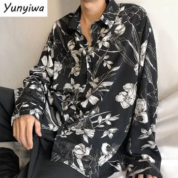 Красивая мужская рубашка с длинными рукавами, весна-осень, эстетическая одежда унисекс, новый тренд, универсальная винтажная куртка, мужская рубашка в цветочек
