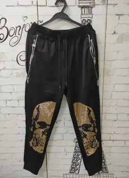 Прямая поставка, дизайнерские спортивные штаны со стразами, высококачественные мужские брюки в стиле хип-хоп азиатского размера S-3XL