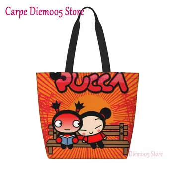 Изготовленные на заказ холщовые сумки для покупок Pucca, женские прочные сумки для покупок с большой емкостью, сумки для покупок с мультяшными персонажами