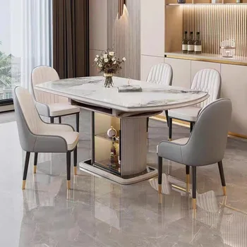 Легкая роскошная каменная доска, расширяемый бытовой складной стол из массива дерева, квадратного и круглого двойного назначения, простой обеденный стол