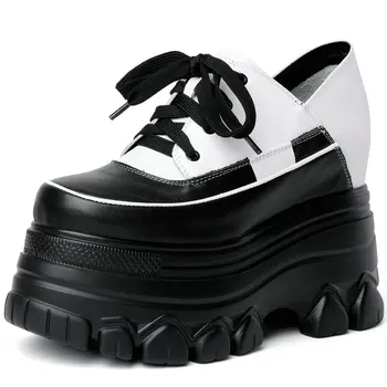 Парусиновые туфли-лодочки, женская обувь на танкетке из натуральной кожи на шнуровке, ботильоны на высоком каблуке, женские модные кроссовки с круглым носком, повседневная обувь