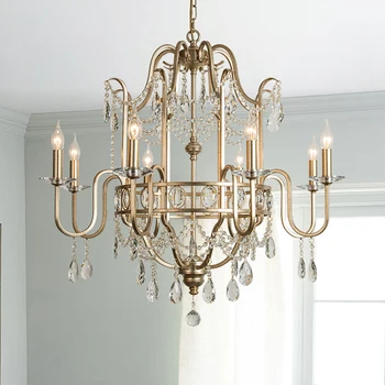 Антикварная серебряная люстра для гостиной роскошная круглая современная хрустальная лампа украшение дома цепочка led cristal light fixt