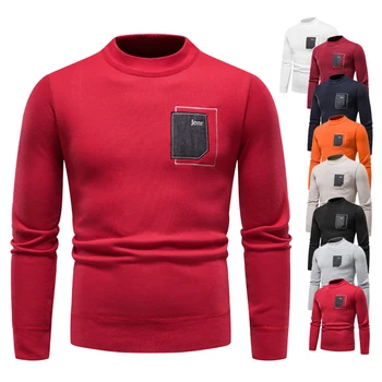 9 цветов Мужская одежда тонкий пуловер вязаный джемпер свитер новый корейский бархат дно холодной блузка рубашка Patchworked ярлык топ