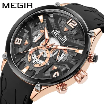MEGIR Новые кварцевые наручные часы, лучший бренд, роскошные мужские часы, повседневные водонепроницаемые светящиеся часы с хронографом Для мужчин, часы с датой