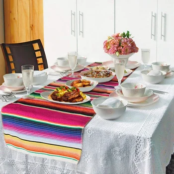 2шт Мексиканская настольная дорожка 14 X 108 дюймов Для Мексиканской вечеринки Свадебные украшения Пикники на открытом воздухе Обеденный стол