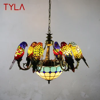 Люстра TYLA Tiffany Parrot LED Винтажный Креативный Подвесной светильник из цветного стекла Декор для дома Гостиной спальни отеля