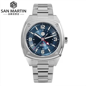 Мужские часы бренда San Martin, оригинальный дизайн, GMT 40 мм, роскошные автоматические механические часы для мужчин, сапфировые водонепроницаемые наручные часы