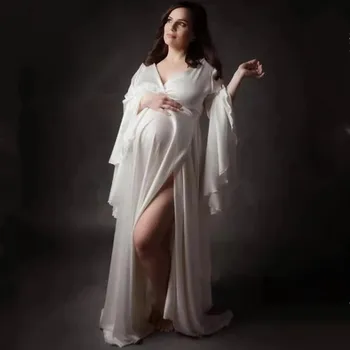 Сексуальные платья для беременных, платья с V-образным вырезом и низкой грудью, платье для фотосессии, макси, одежда для фотосессии для беременных