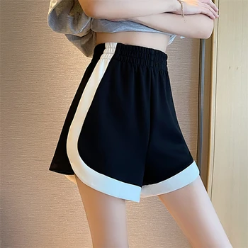 Летние спортивные шорты Gidyq с высокой талией, женские модные свободные широкие брюки в стиле пэчворк, Корейские повседневные Женские уличные шорты