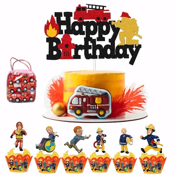 Сэм Пожарный Топпер для торта И обертки от кексов Тематическая вечеринка в честь Дня рождения Пожарного Пожарная машина Украшения для детского душа Принадлежности