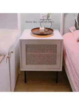 Прикроватный столик из японского ротанга, кованое железо, шкаф для хранения из массива дерева, современный минималистичный шкаф для хранения, спальня в скандинавском ретро стиле