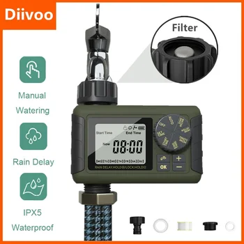 Многофункциональный автоматический таймер орошения Diivoo с задержкой дождя и ручным поливом, умный таймер разбрызгивания садового шланга