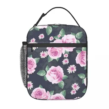Школьная сумка для ланча с рисунком розовой розы, Оксфордская сумка для ланча для офиса, путешествий, кемпинга, термоохладитель, ланч-бокс