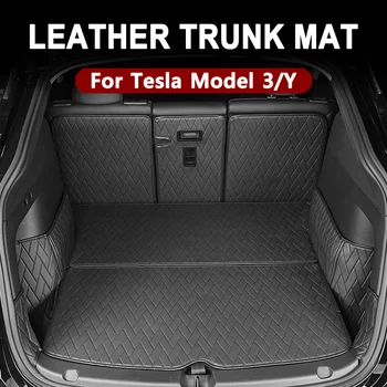 Кожаный Коврик Для Багажника Tesla Model Y 2017-2023 Custom Fit Водонепроницаемые Автомобильные Аксессуары Four Seasons С Полным Покрытием