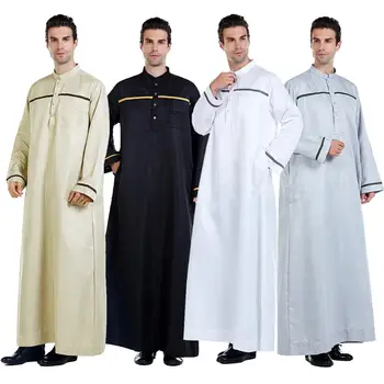 Мужчины-мусульмане в Рамадан Джубба Тобе Длинное платье Исламская одежда Молитвенный халат Абая Саудовская Аравия Джеллаба Кафтан Богослужение в Дубае