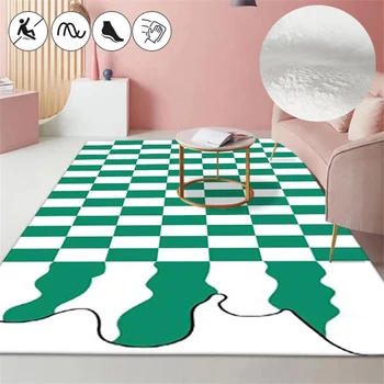 Зеленый клетчатый ковер для гостиной, скандинавский шахматный коврик для гостиной, мягкие коврики для спальни, современная мебель, декор для гардероба, коврик для пола