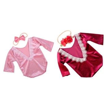 Одежда для детских фотографий Длинный комбинезон Принцессы Головной убор с бантом Комбинезон для новорожденных Одежда для вечеринок Аксессуары для фотосессий