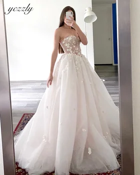 Бальное свадебное платье с цветами, вырез в виде сердечка, Свадебное платье принцессы без рукавов, Длинное Розовое платье с жемчугом YW433