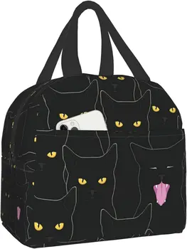 Изолированная сумка для ланча Black Cats для женщин и мужчин, Многоразовая Герметичная сумка-тоут с передними карманами, сумка-холодильник для работы, офиса, пляжа, пеших прогулок.