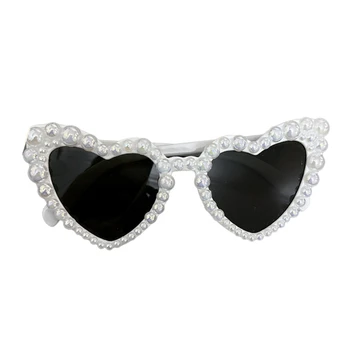 Солнцезащитные очки в белой оправе в виде сердца для девочек-подростков, вечерние линзы в жемчужной оправе, Забавный стиль, Модные Летние украшения