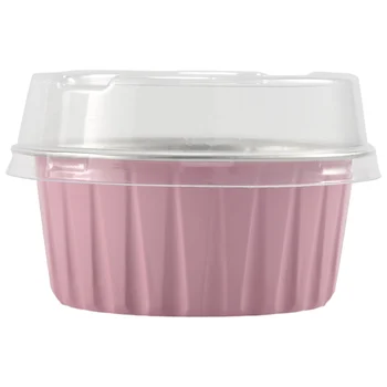 100шт Одноразовых стаканчиков для выпечки тортов Объемом 125 мл, формы для маффинов, чашки с крышками, чашки для выпечки кексов из алюминиевой фольги-Розовый
