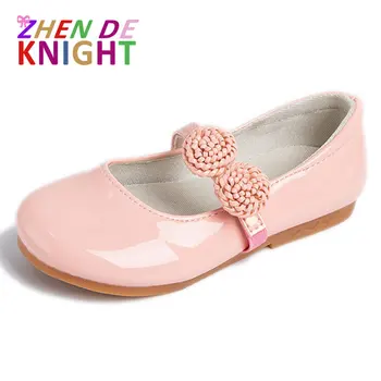 Кожаные туфли Принцессы для девочек 2023 года, Весенне-Осенняя Новая Детская Повседневная обувь с открытым носком Розового цвета на плоской подошве
