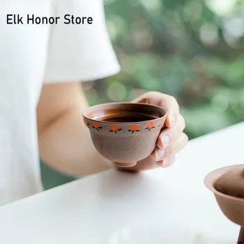 Чайная чашка из грубой керамики в стиле ретро объемом 95 мл, чашка из тыквы из старой скальной глины ручной работы, расписанная вручную, Пиала для персикового чая, Персональные Специальные кружки