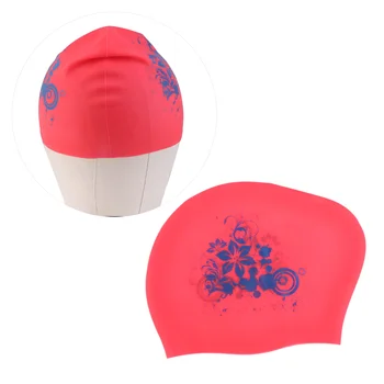 Эластичная силиконовая шапочка для плавания с большим модным принтом для бассейна, водонепроницаемые длинные волосы, защищающие уши, шапочки для плавания (красные), очки