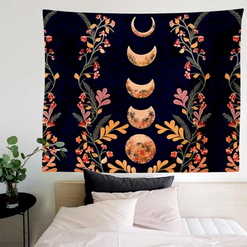 Настенный гобелен с изображением Солнца и Луны, цветочная лоза, Психоделический черно-белый настенный гобелен, настенный гобелен для спальни, домашний декор стен