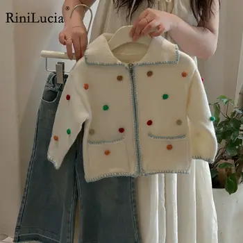Детский свитер RiniLucia для девочек 2023, Новое осеннее детское пальто для девочек, вязаный свитер, пальто, верхняя одежда, кардиган, детская одежда