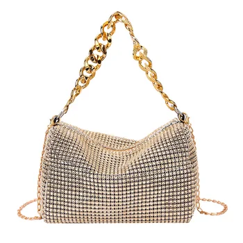 Блестящие стразы, маленькие квадратные сумки для женщин, модная роскошная дизайнерская сумочка 2023 года, сумка на плечо с цепочкой из искусственной кожи, вечерняя сумочка для девочек, вечерняя сумочка для вечеринки