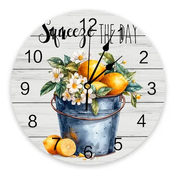Летняя бочка цветок лимона Деревянные настенные часы бесшумные цифровые часы для украшения дома спальни кухни Подвесные часы